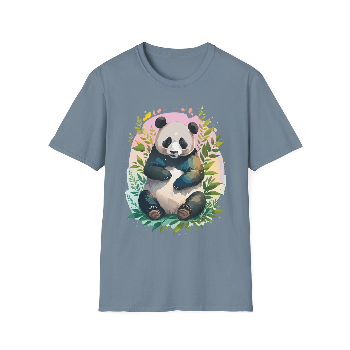 Cute Panda Illustration T-Shirt | Watercolor Bamboo Leaves Tee