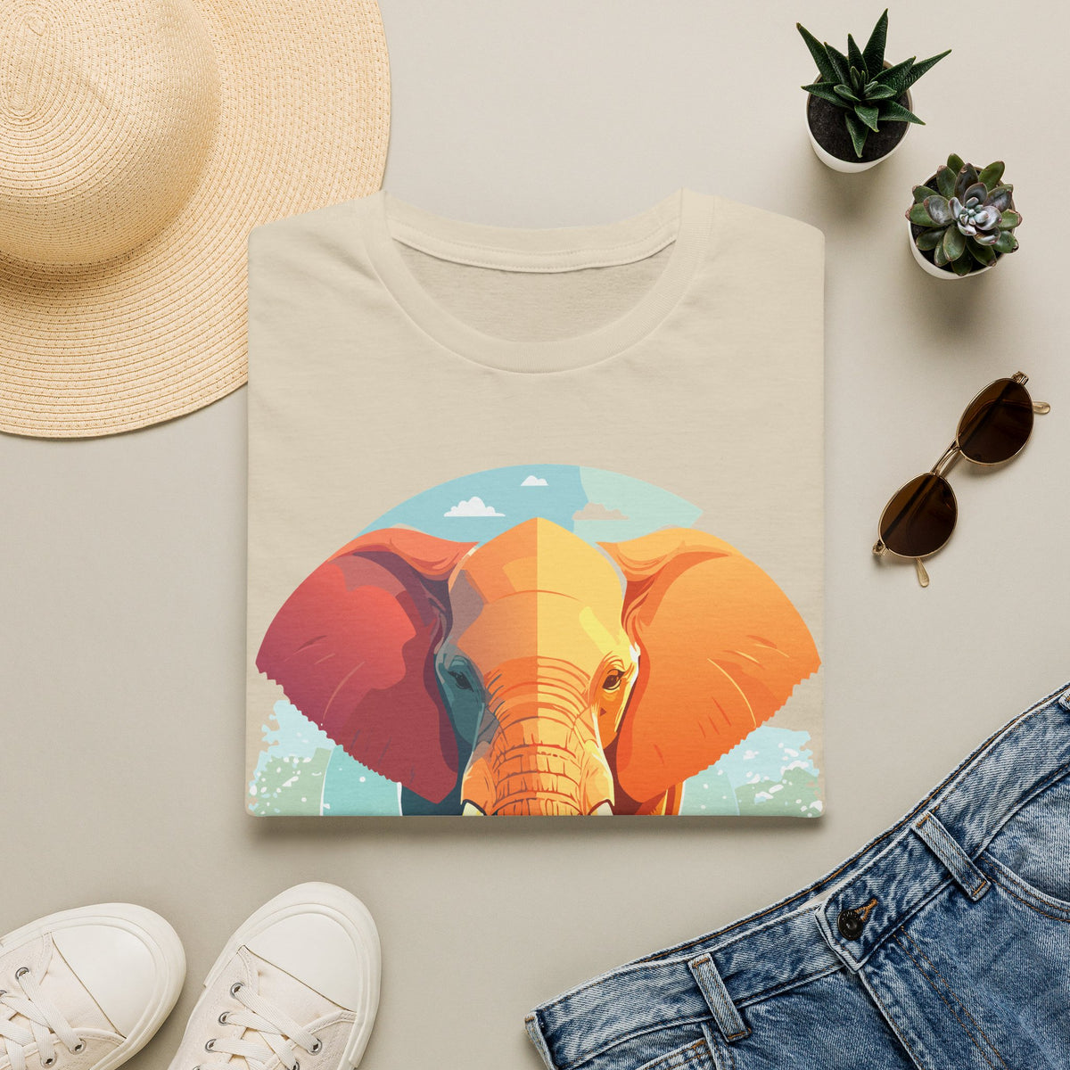 Colorful Elephant Illustration T-Shirt | Vibrant Safari Animal Tee