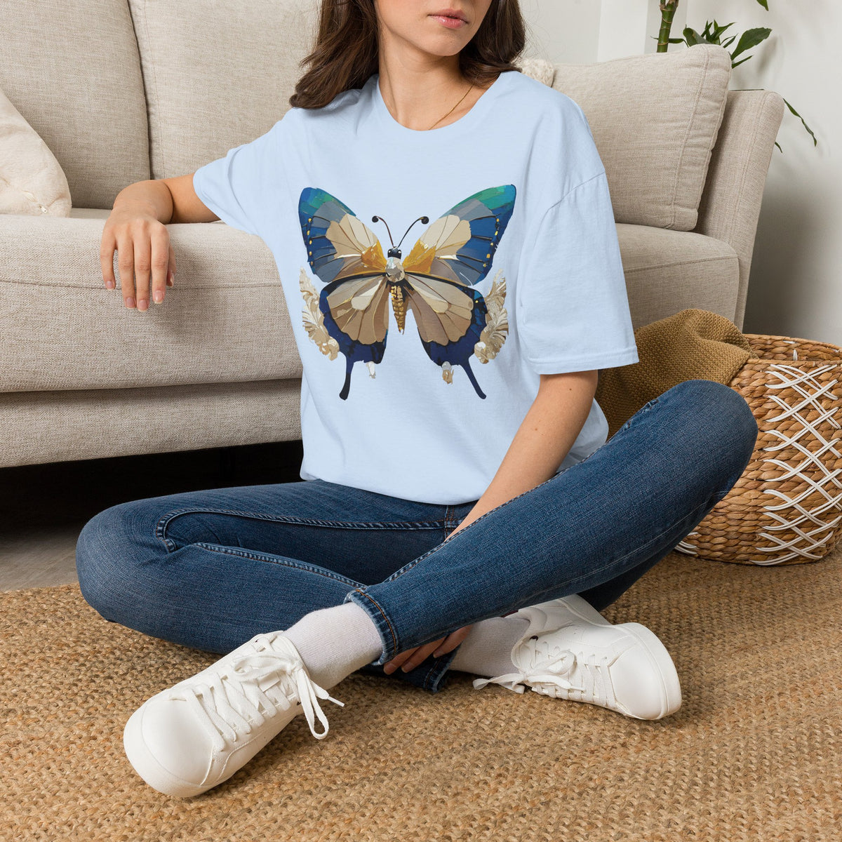 Butterfly Graphic T-Shirt — Earth Tone Floral Wing Design Graphic Tee Unisex 100 Cotton Gildan T-Shirt