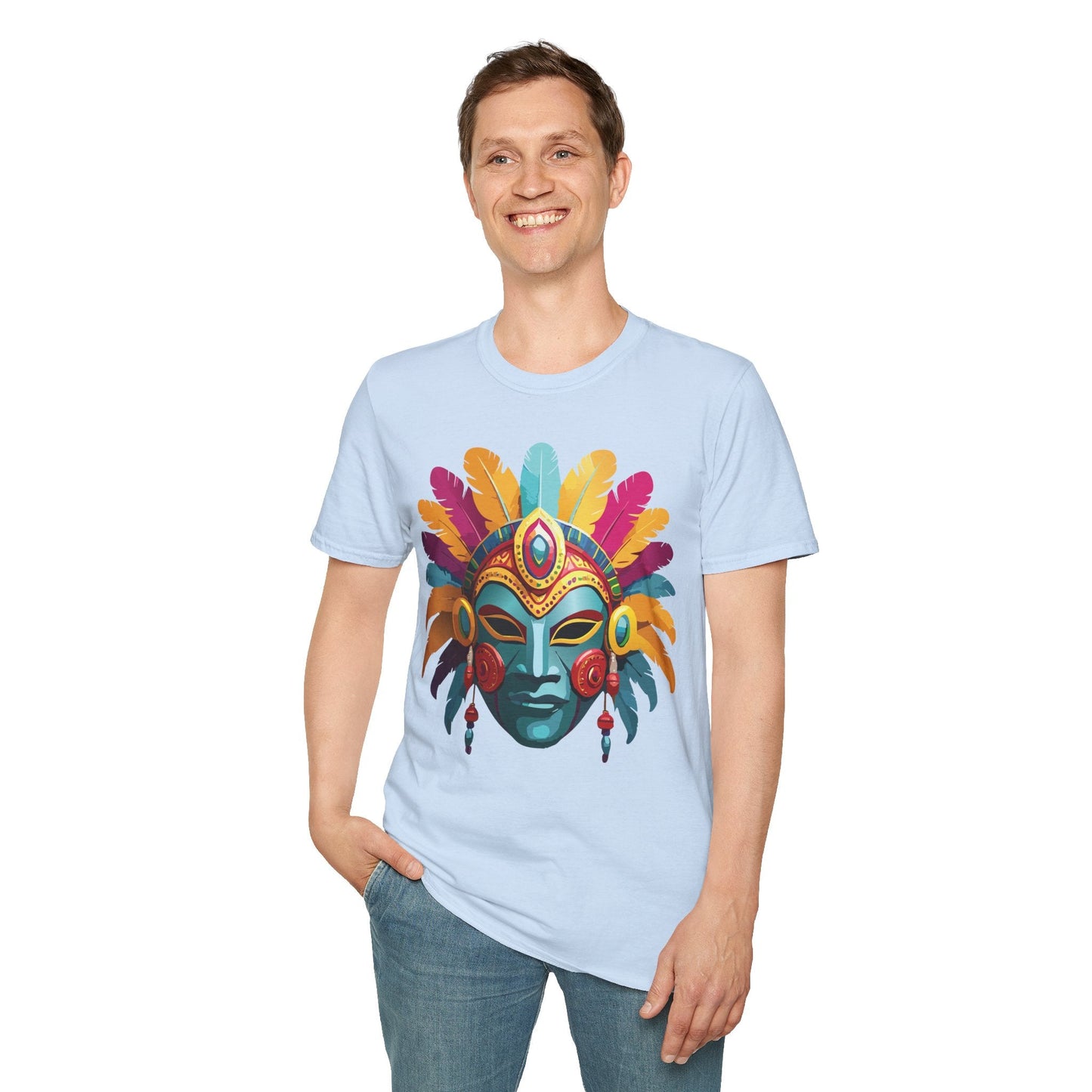 Mask Tee Shirt Unisex Short Sleeve Graphic Tee Masquerade Design 100 Percent Ring Spun Cotton