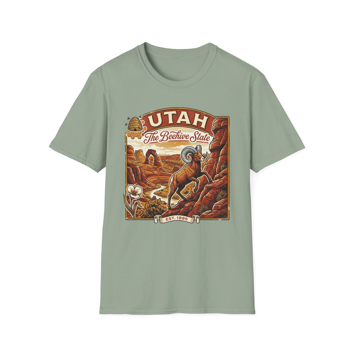 Utah State Retro Bighorn Sheep T-Shirt Travel Tourist Graphic Design Unisex 100 Cotton Gildan T-Shirt