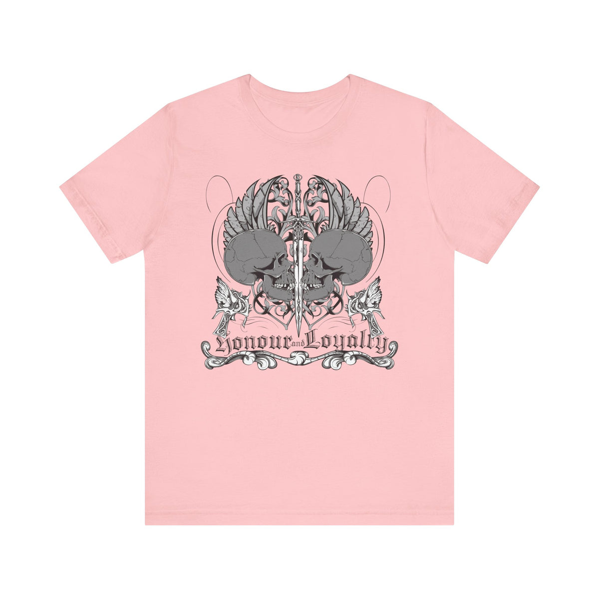 Honor Loyalty crest tee Gothic heraldry skulls wings emblem Unisex Cotton Art-48