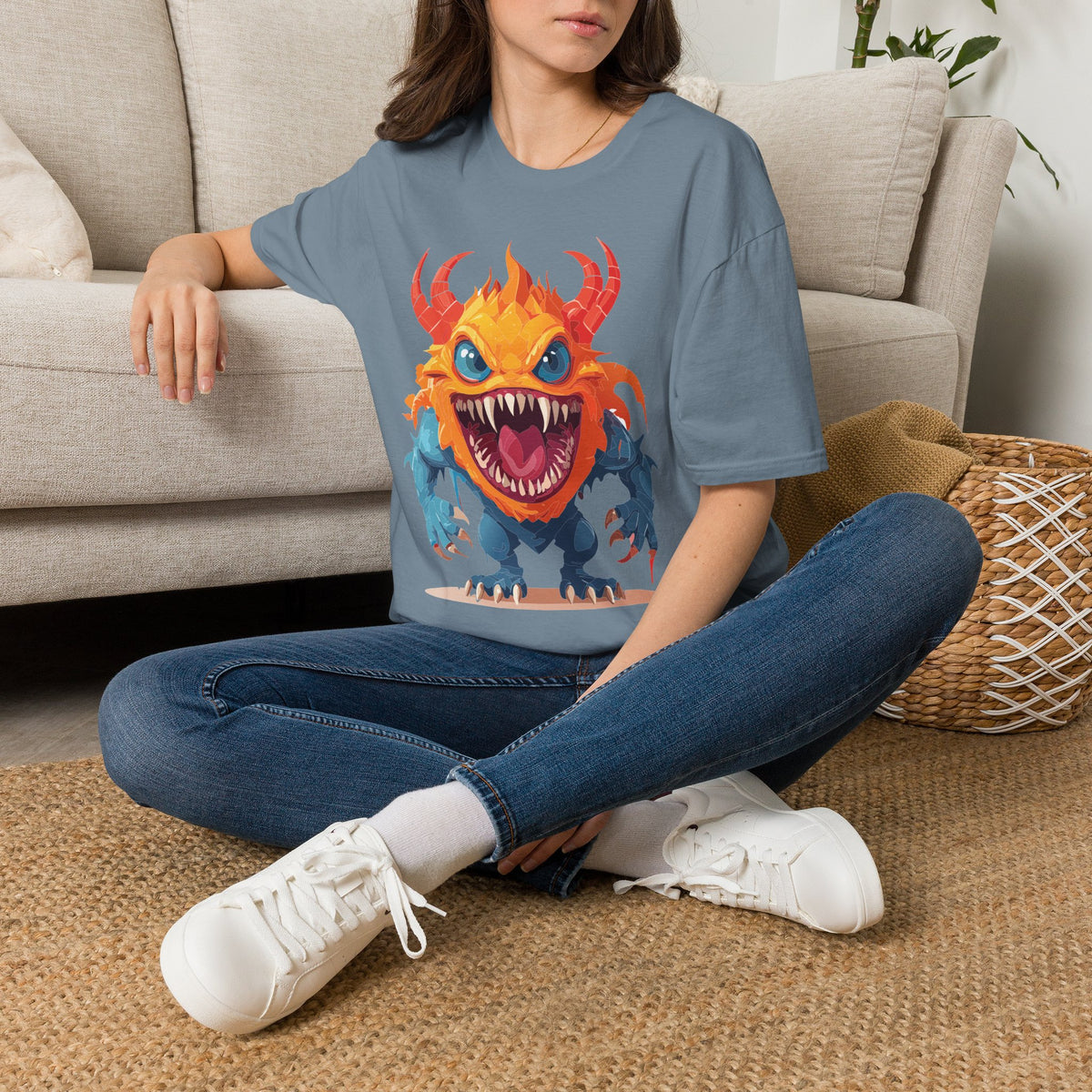 Monster T-Shirt — Colorful Fierce Creature Cartoon Graphic Tee Unisex 100 Cotton Gildan T-Shirt