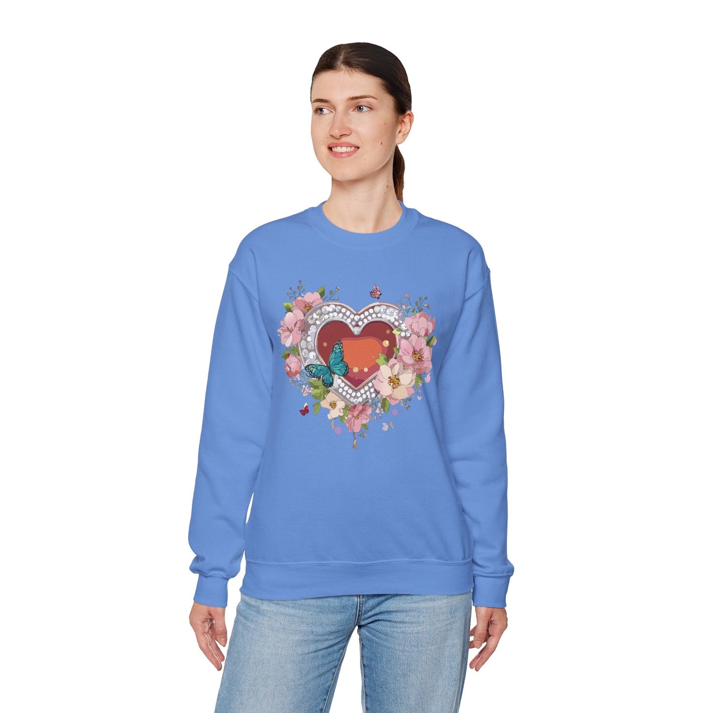 Floral Heart Sweatshirt Unisex Valentines Day Edition Gildan 18000 Heavy Blend Crewneck