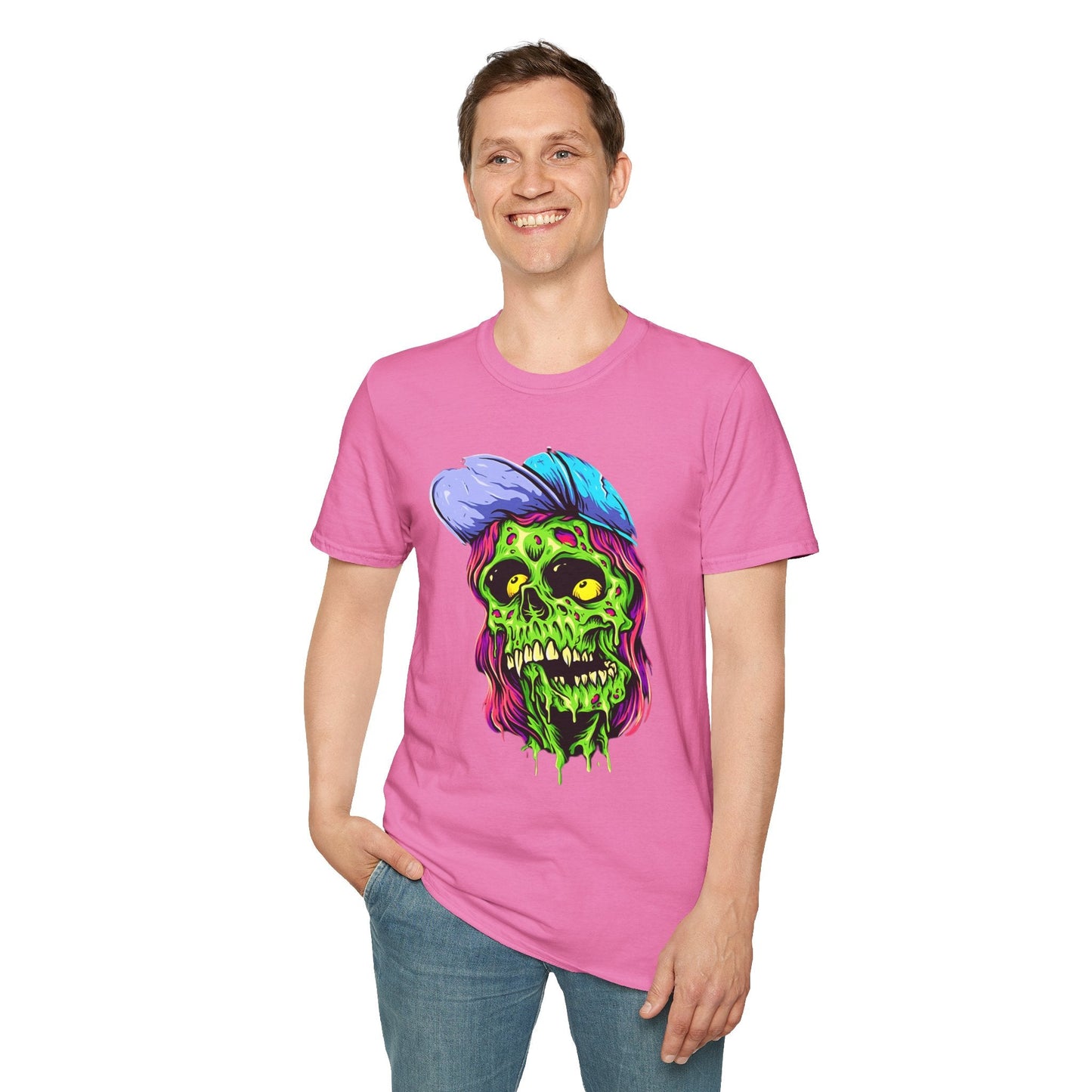 Unisex Skull Tee Shirt With Skeleton Artwork Gildan Softstyle 64000 Ring Spun Cotton