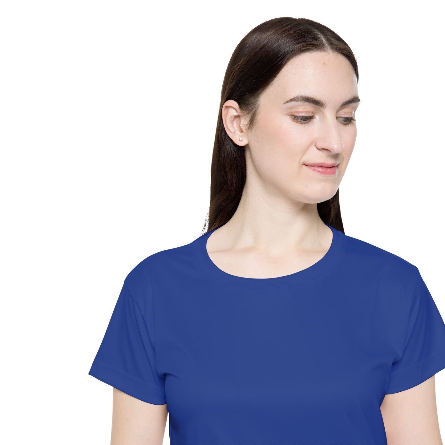 French Blue Color Women Sports Jersey Short Sleeves Poly Solid Navy Color Print Athletic Tee