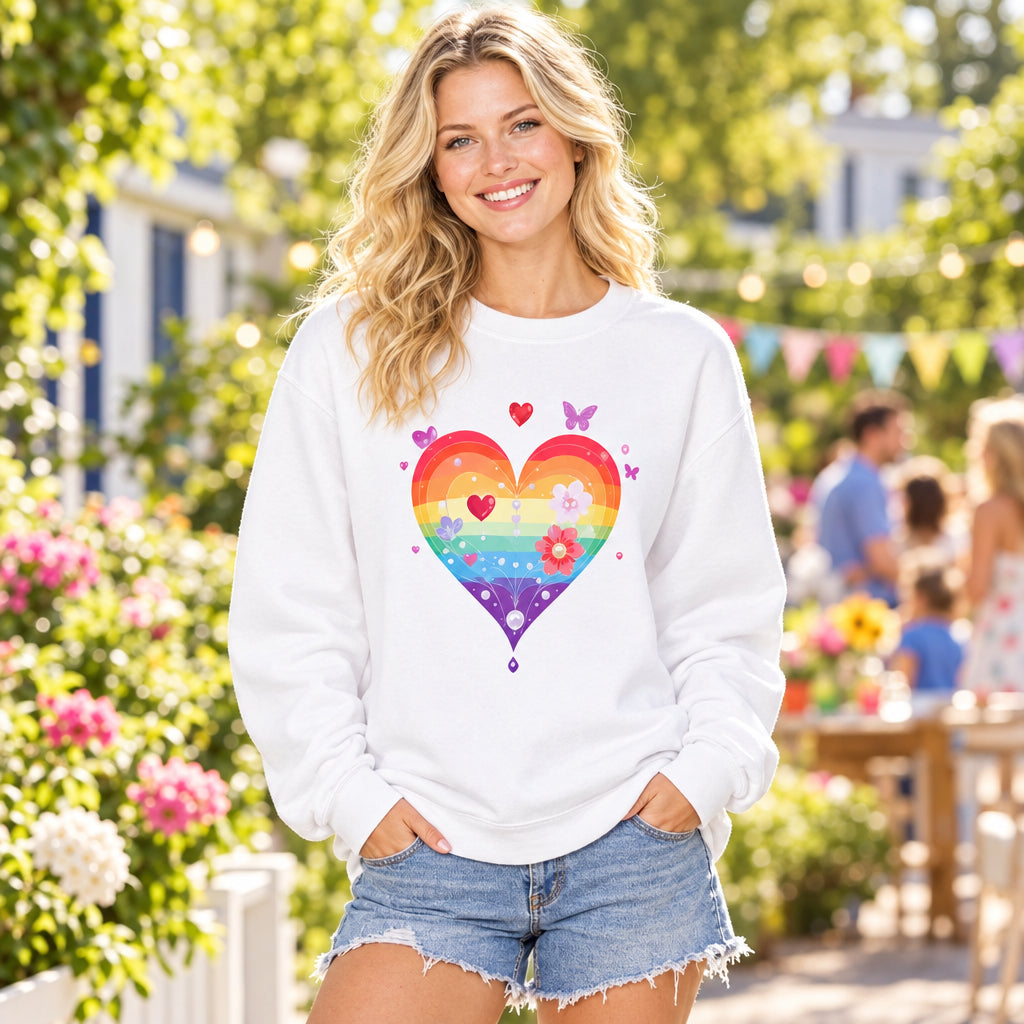 Rainbow Heart Sweatshirt, Floral Heart Sweatshirt, Floral Love Sweatshirt, Valentine's Day Sweatshirt, Rainbow Heart Floral Sweatshirt 115