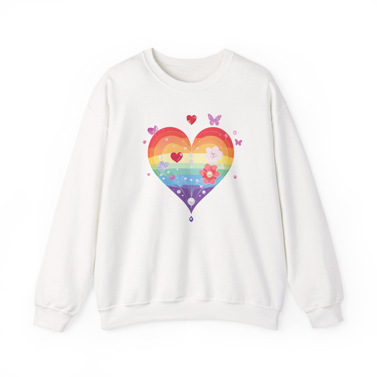 Rainbow Heart Sweatshirt, Floral Heart Sweatshirt, Floral Love Sweatshirt, Valentine's Day Sweatshirt, Rainbow Heart Floral Sweatshirt 115