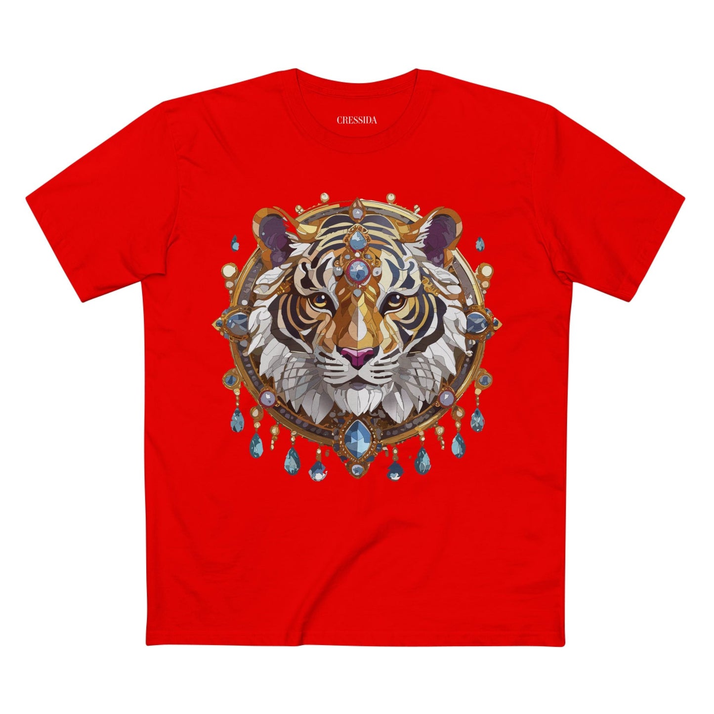 Tiger Graphic Unisex 100 Cotton Tee With Unique Animal Golden Medallion Art Design 55