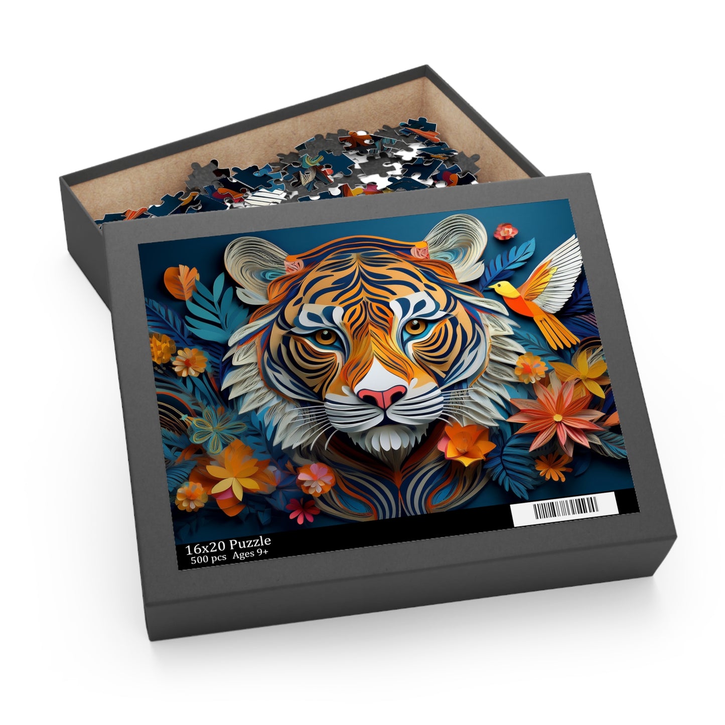 3D Tiger Face Puzzle 500-Piece | Floral Tiger Puzzle 500-Piece Ages 9+