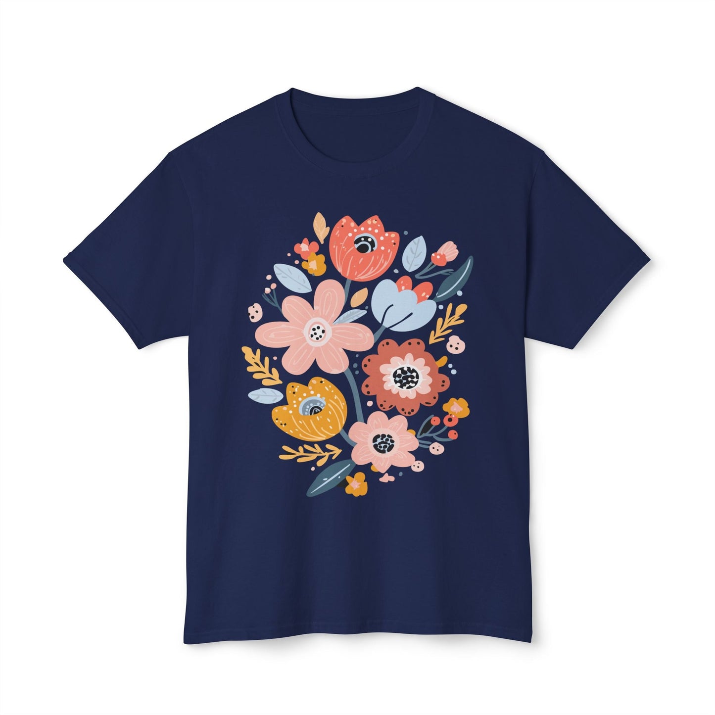 Unisex Floral Art T Shirt with Vintage Flowers Print One Hundred Percent Cotton Tee Printed In USA