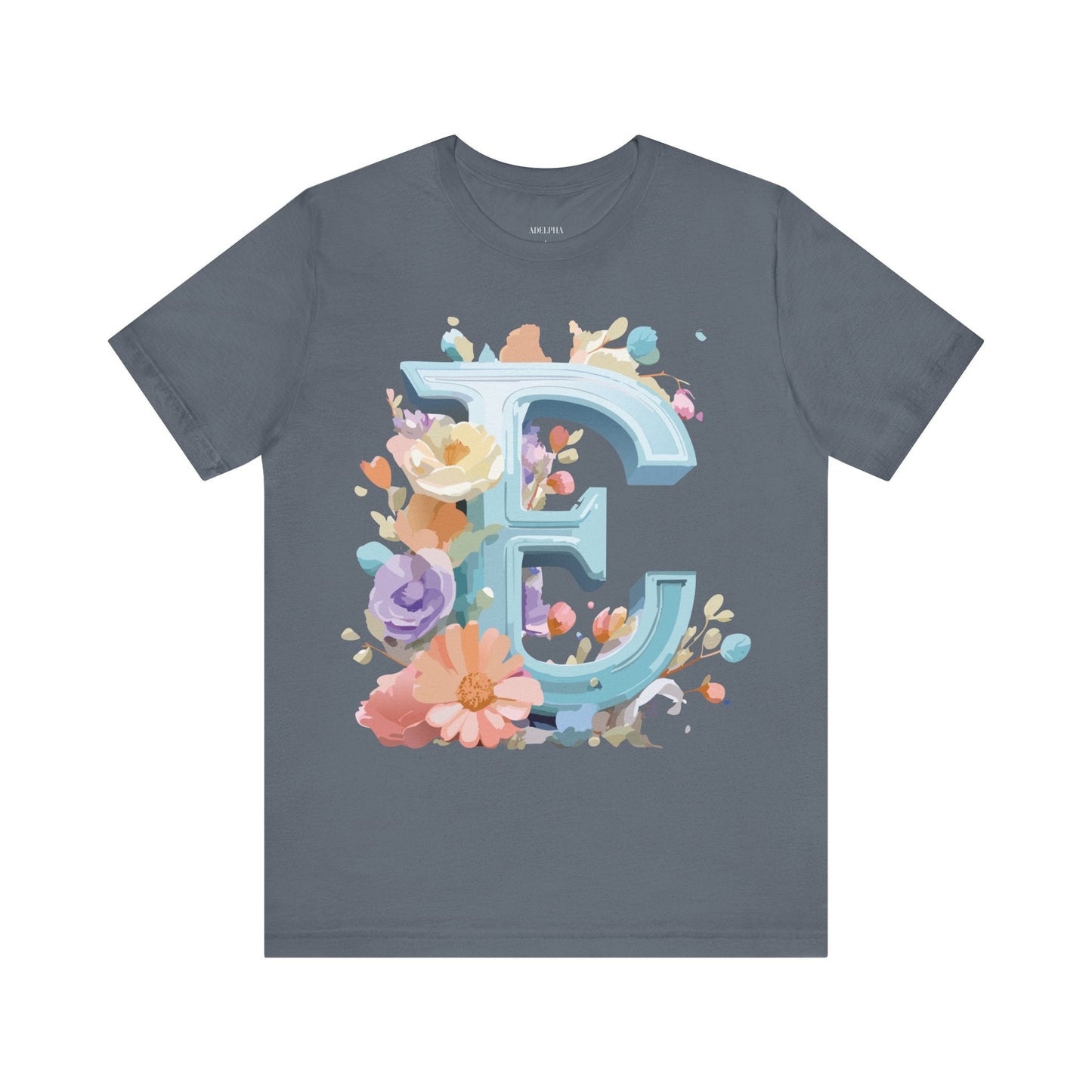 Letter E Graphic Tee Unisex Vintage Inspired Art Design Adelpha Short Sleeve Shirt