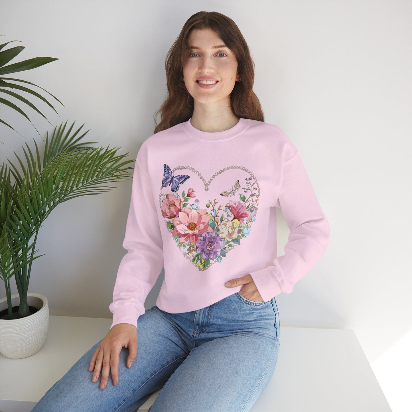 Floral Heart Sweatshirt Unisex Floral Love Crewneck Heavy Blend Gift For Valentine Day Cold Weather