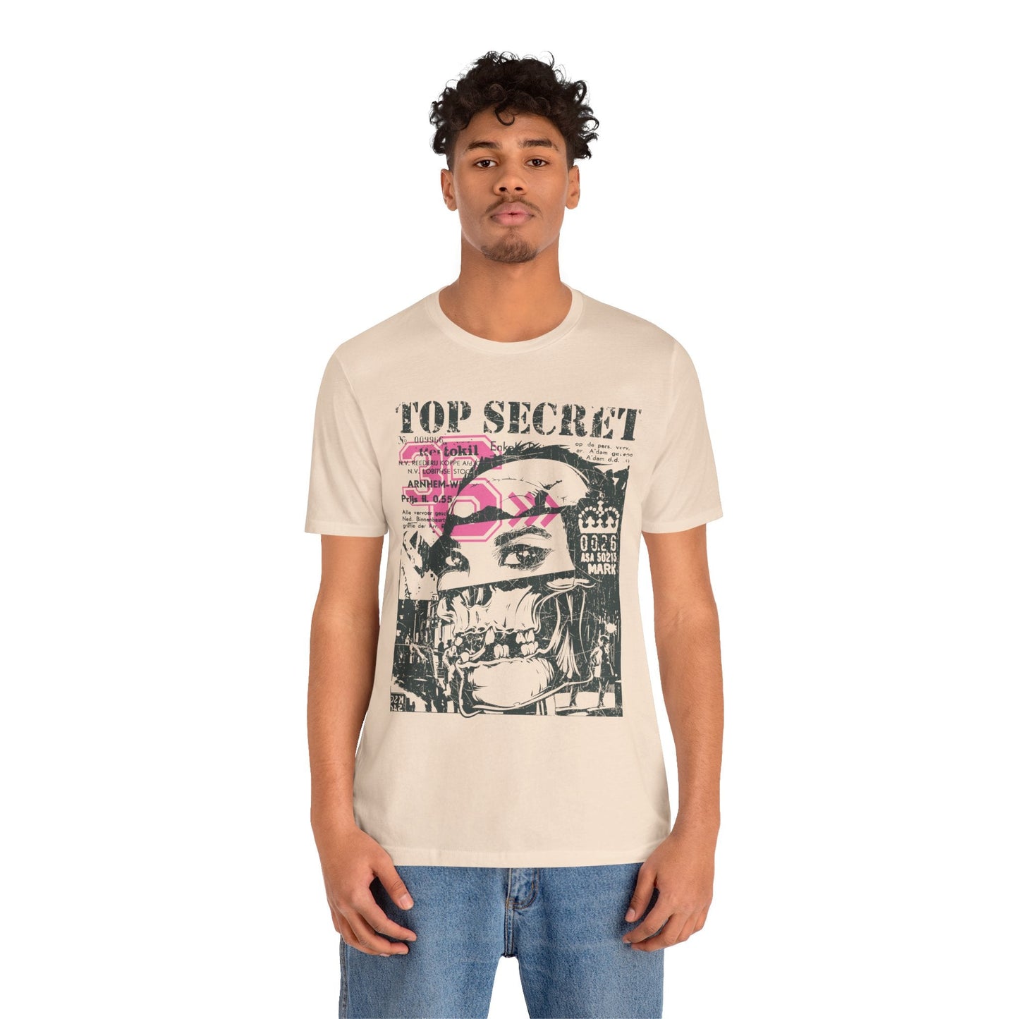 Top Secret Skull Face Tee Grunge Graphic T-Shirt Retro Collage A-6