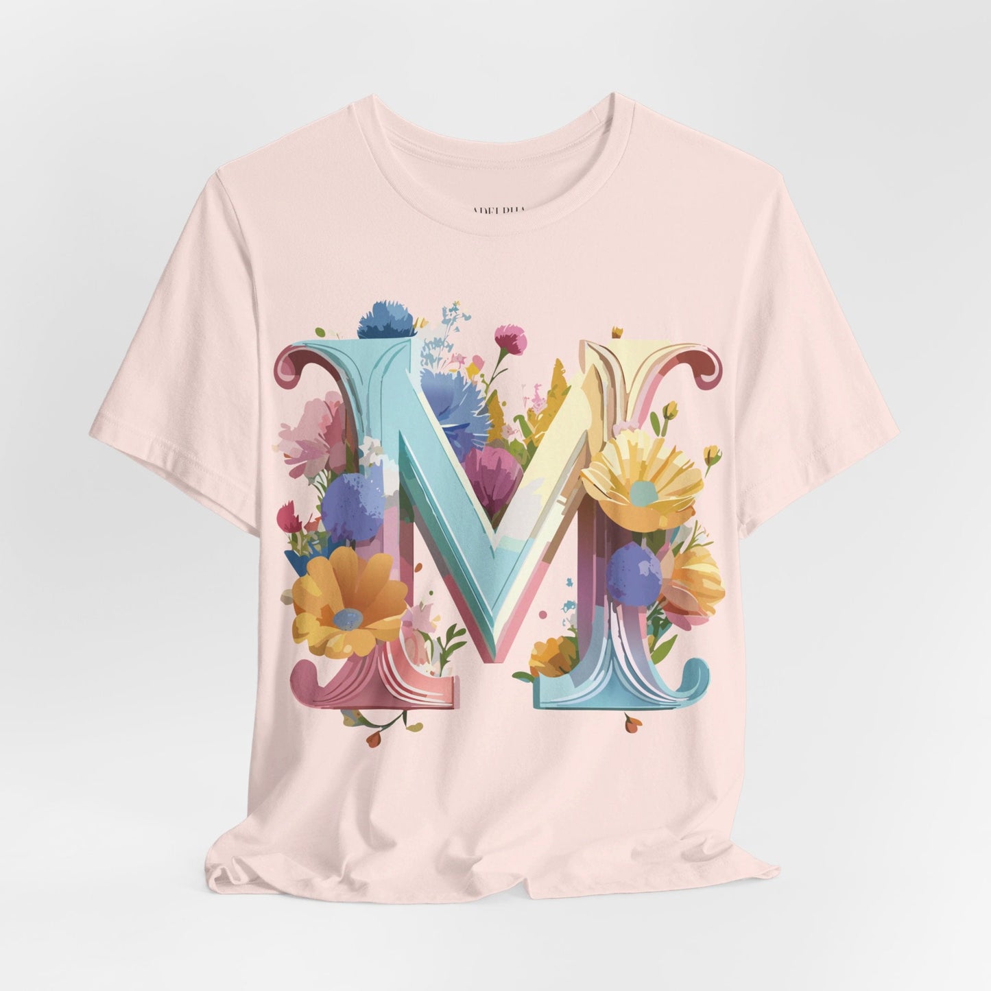 Letter M Shirt Unisex Graphic Tee Adelpha Vintage Inspired Art Design Short Sleeve