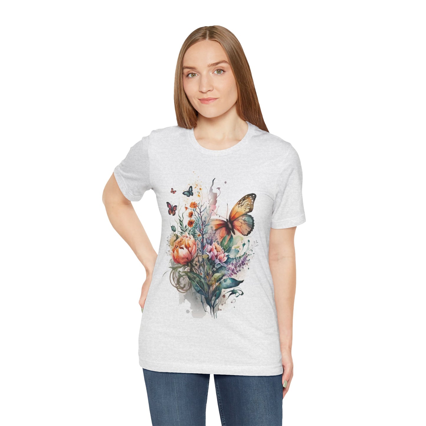 Cotton Tee Shirt with Butterfly Prints