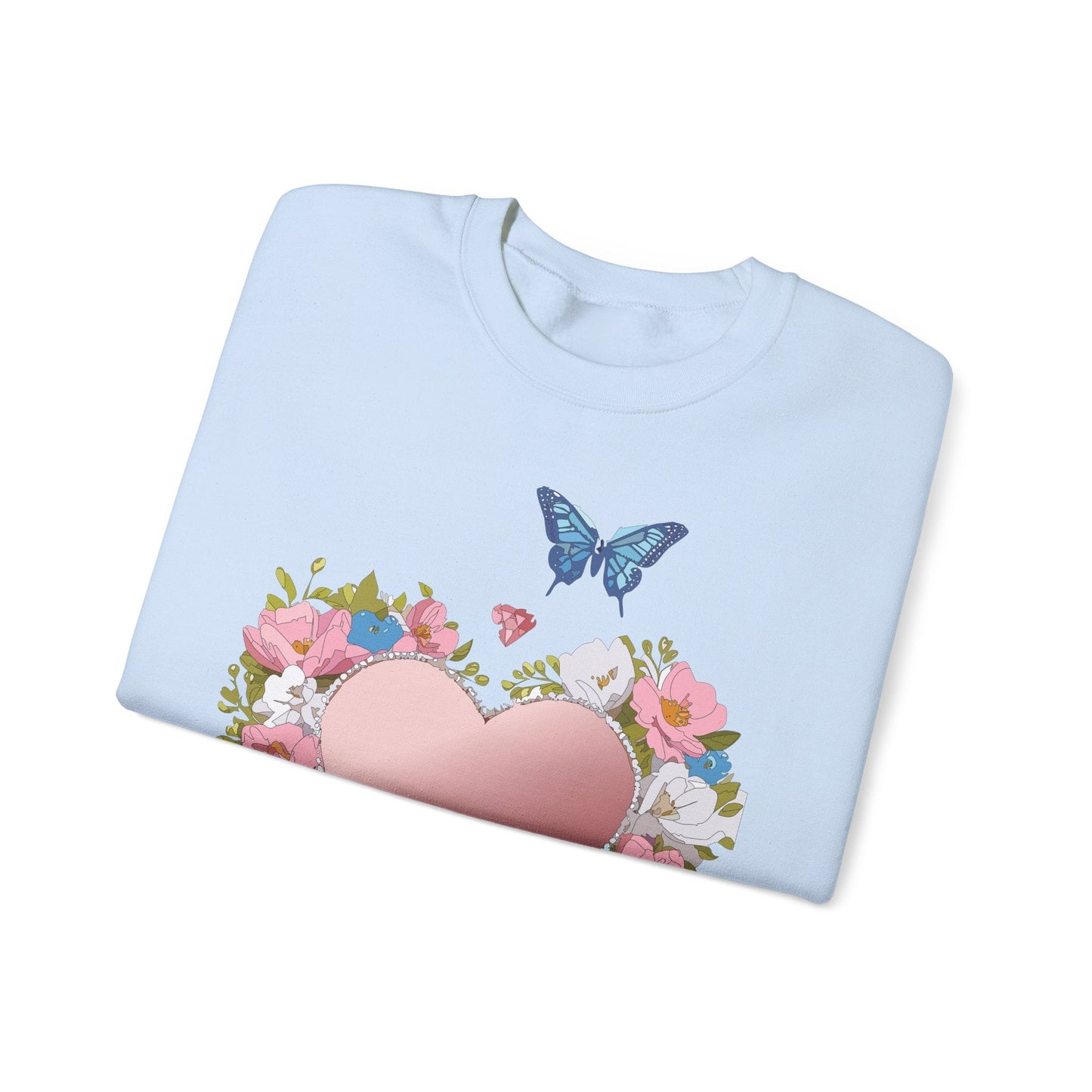 Unisex Floral Heart Sweatshirt Valentines Day Love Crewneck Gildan 18000 50/50 Cotton Polyester