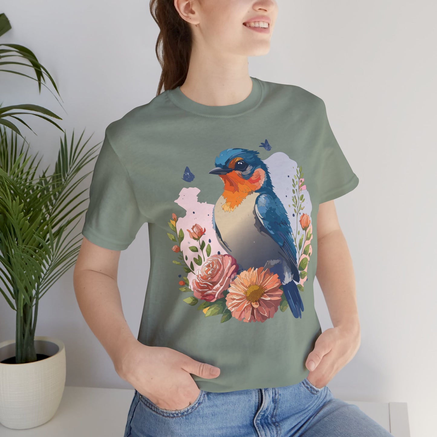 Floral Bird Tee, Animal Shirt, Bird Shirt, Floral Tee, Flower T-shirt, T-Shirt with Animal