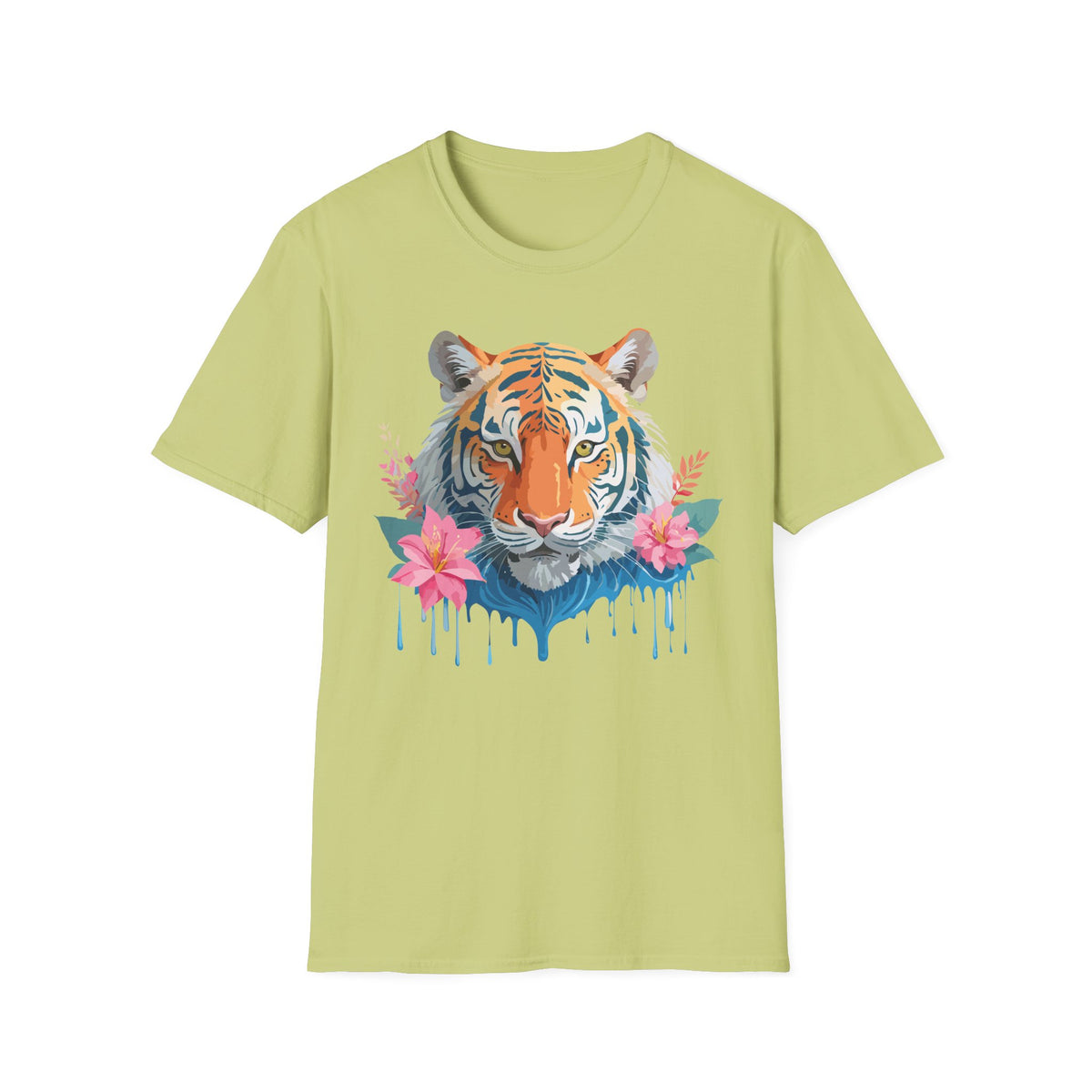 Watercolor Tiger with Floral Accents T-Shirt | Tropical Animal Art