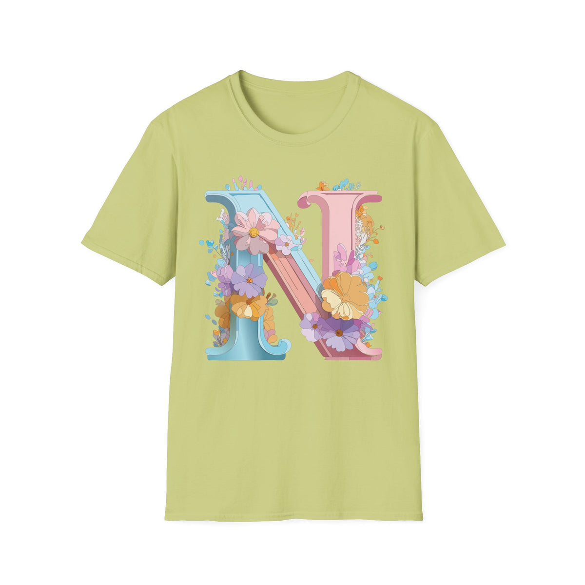 Floral Letter N T-Shirt | Pastel Monogram Initial Tee