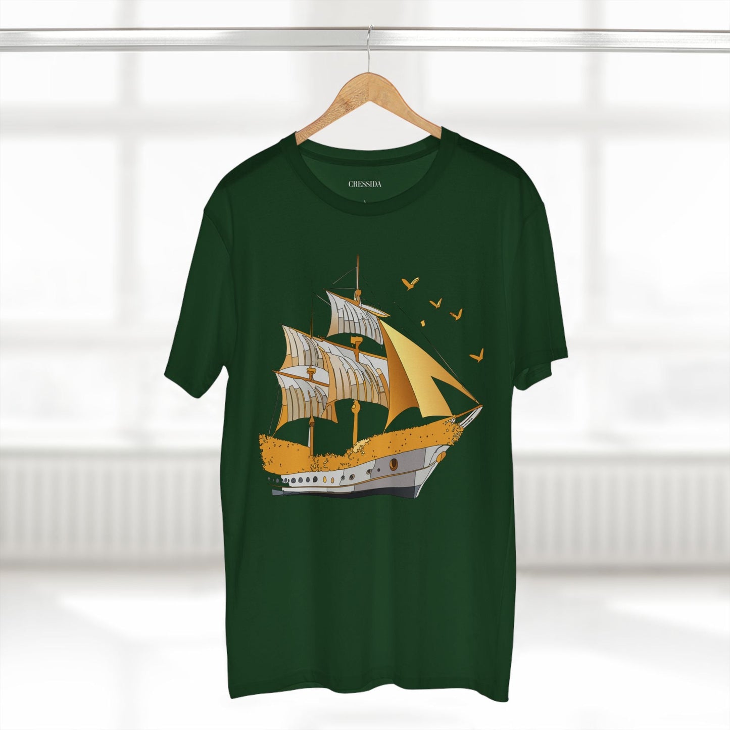 Ship Graphic Unisex 100 Cotton T-Shirt with Gold Frigate Art Design 20