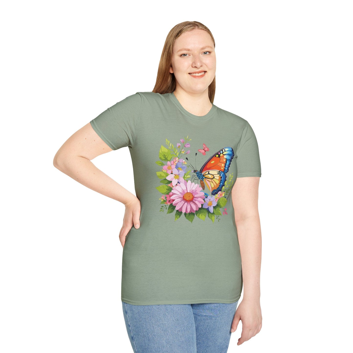 Butterfly T Shirt Unisex Short Sleeve Gildan Softstyle 64000 Monarch Butterfly Design Graphic