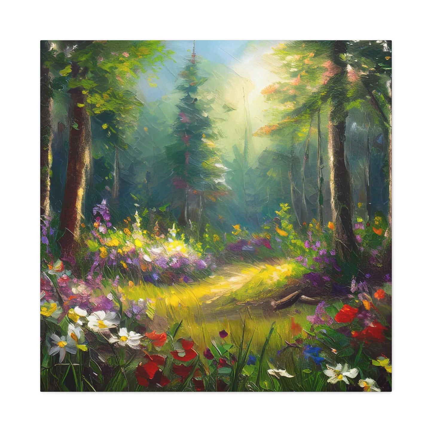 Summer Forest Print Canvas, Oil Paint Print 20x20, 24x24, 30x30, 32x32, 36x36 Art Design Print Pine-Wood Inner Frame MC-92