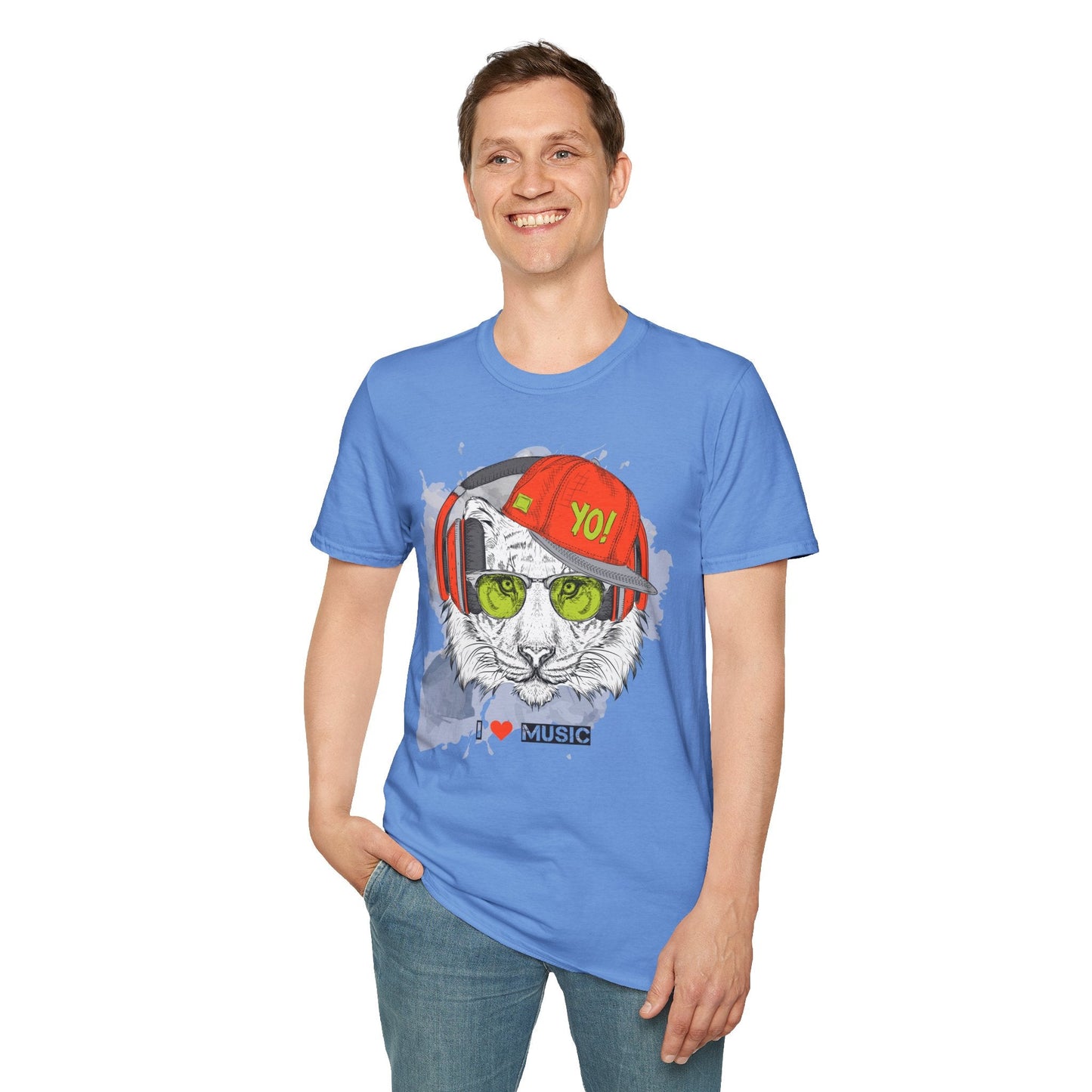I Love Music Animals Shirt With Headphones Unisex Tee Gildan Softstyle 64000 Premium Comfort