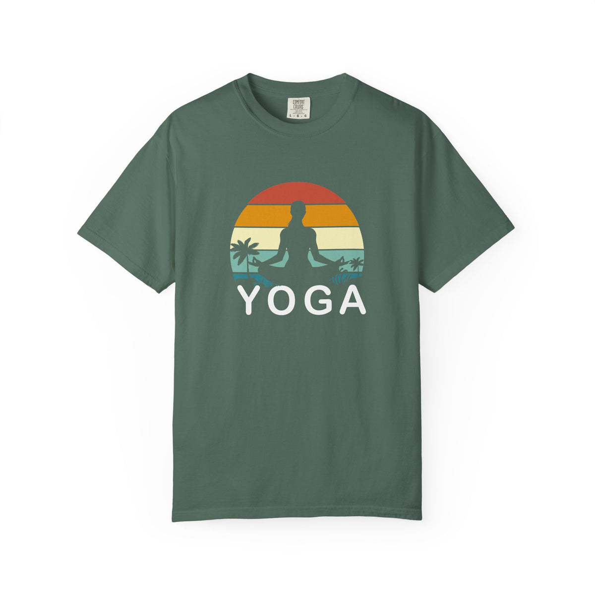 Sunset Yoga Retro Meditation Palm Trees Unisex Comfort Colors Garment-Dyed Heavyweight 100 Cotton Art Design T-Shirt w187