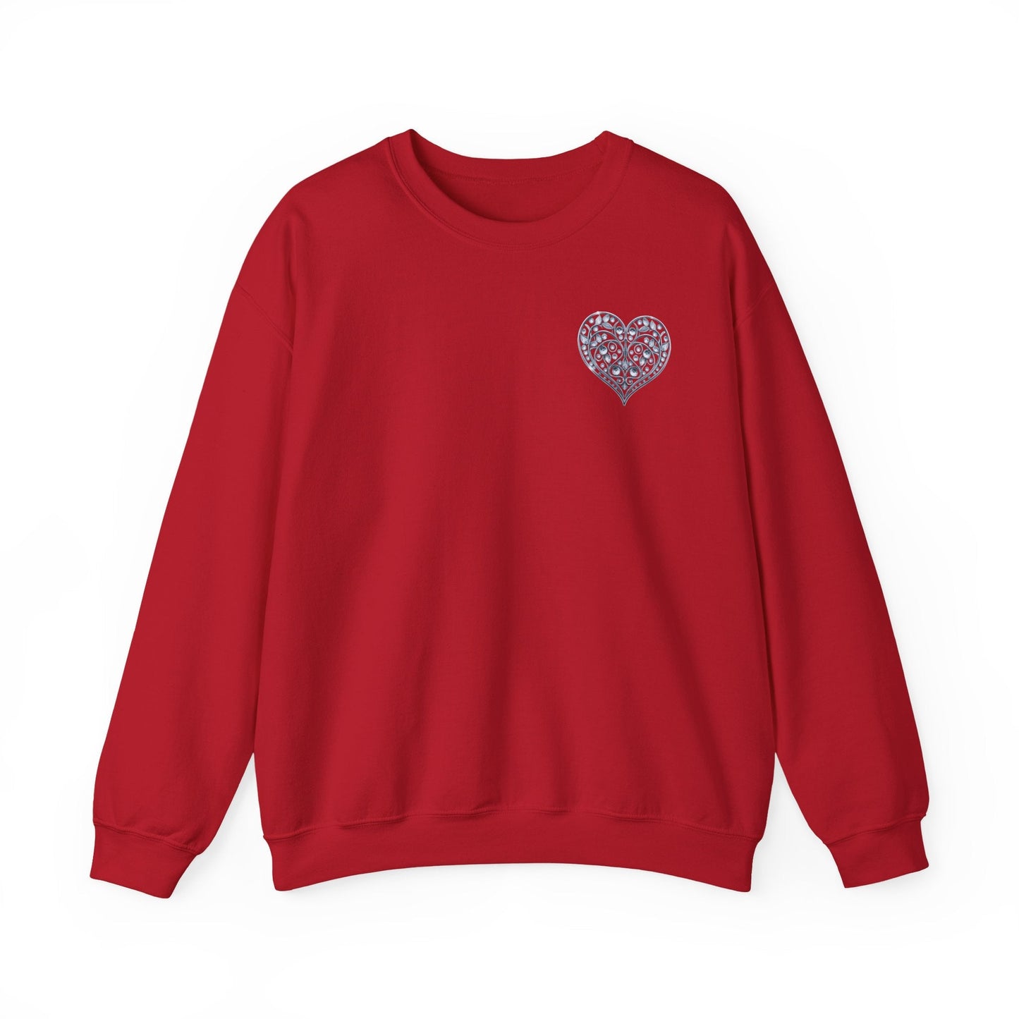 Crystal Heart Sweatshirt Unisex Fifty Fifty Cotton Poly Valentine Day Crewneck Gildan 18000