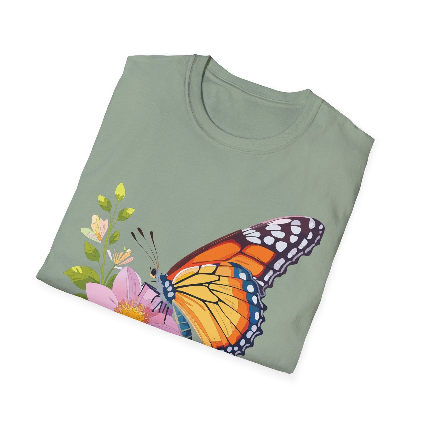 Butterfly T Shirt for Women and Men Monarch Print Softstyle Unisex Gildan 64000 Tee