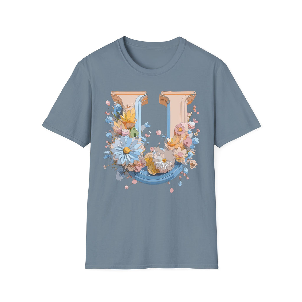 Floral Letter U T-Shirt | Botanical Monogram Initial Tee