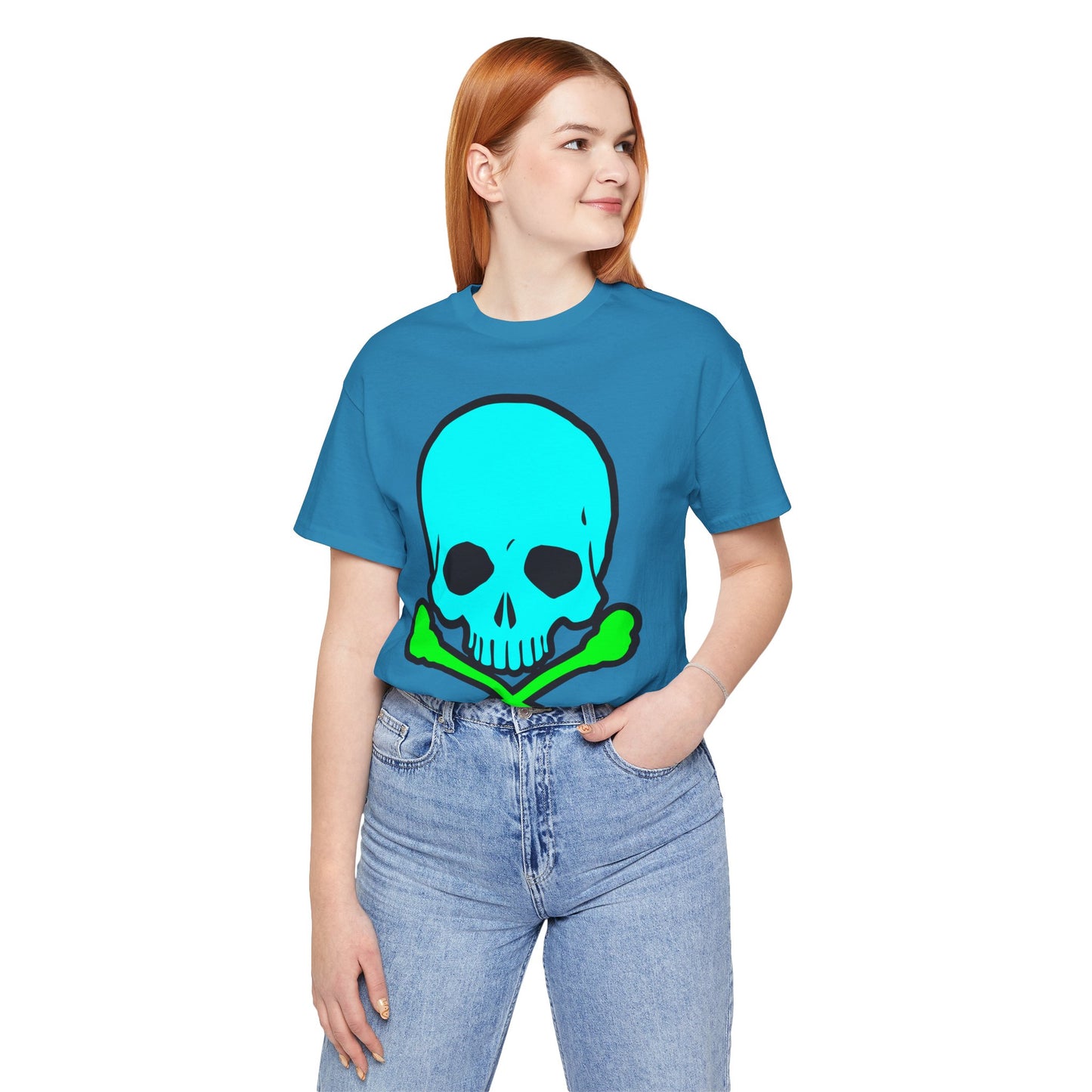 Blue Skull Graphic Design Tee, Skull Shirt, Vintage Tees, Art Design T-Shirt, Vintage Graphic Tee, Art Shirts with Skulls