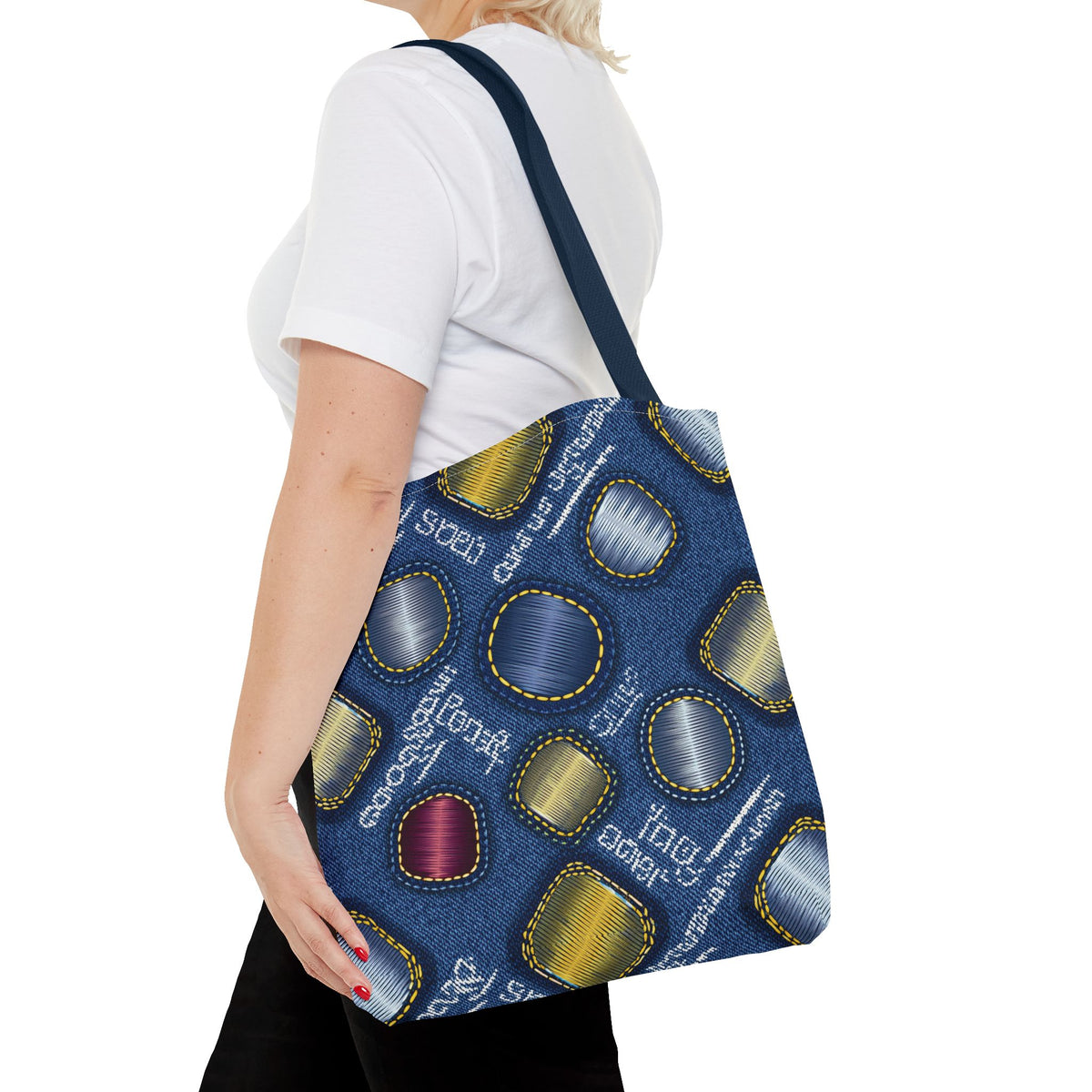 Denim Fabric Imitation Print Unisex Canvas Bag Poly Spun 3 Sizes Tote Bag 138