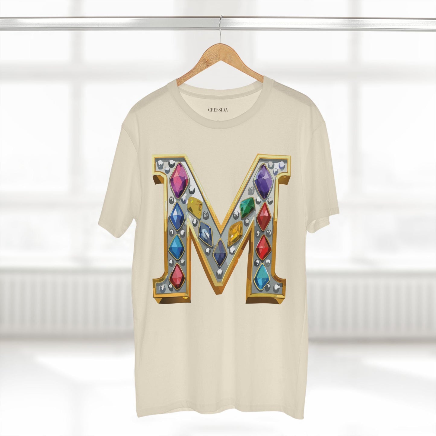Letter M Graphic Design Tee Unisex 100 Cotton With Antique Gold Letters Artwork T-Shirt