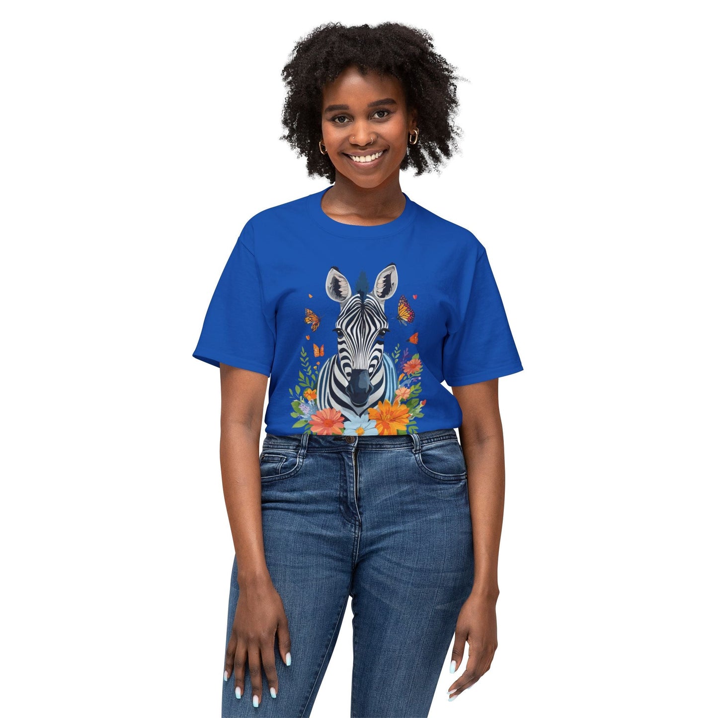 Zebra Art Print T Shirt Unisex Cotton Tee With Floral Design Vintage Zebra Theme