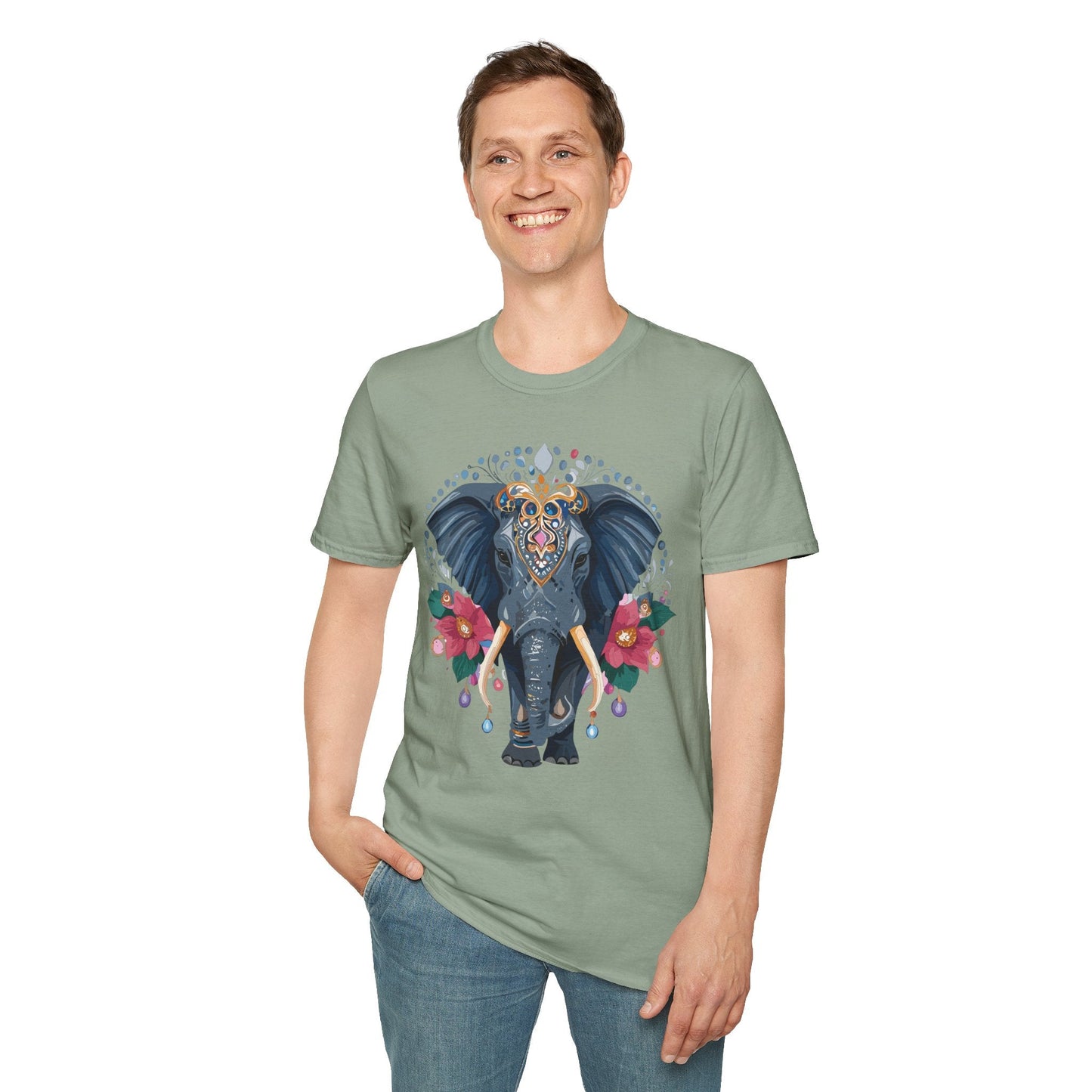 Elephant Graphic T Shirt Unisex Cotton Tee Softstyle Gildan 64000 Elephant Design