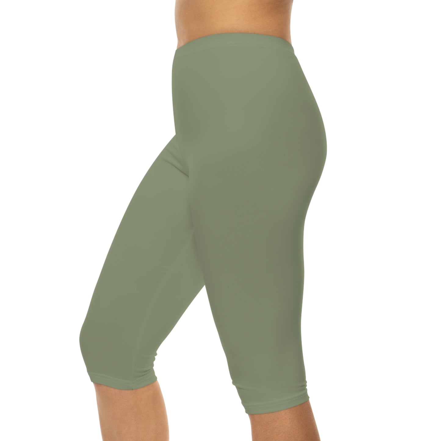 Dusty Sage Green Color Women's Brushed Suede Poly Span Casual Capri Leggings XS-2XL