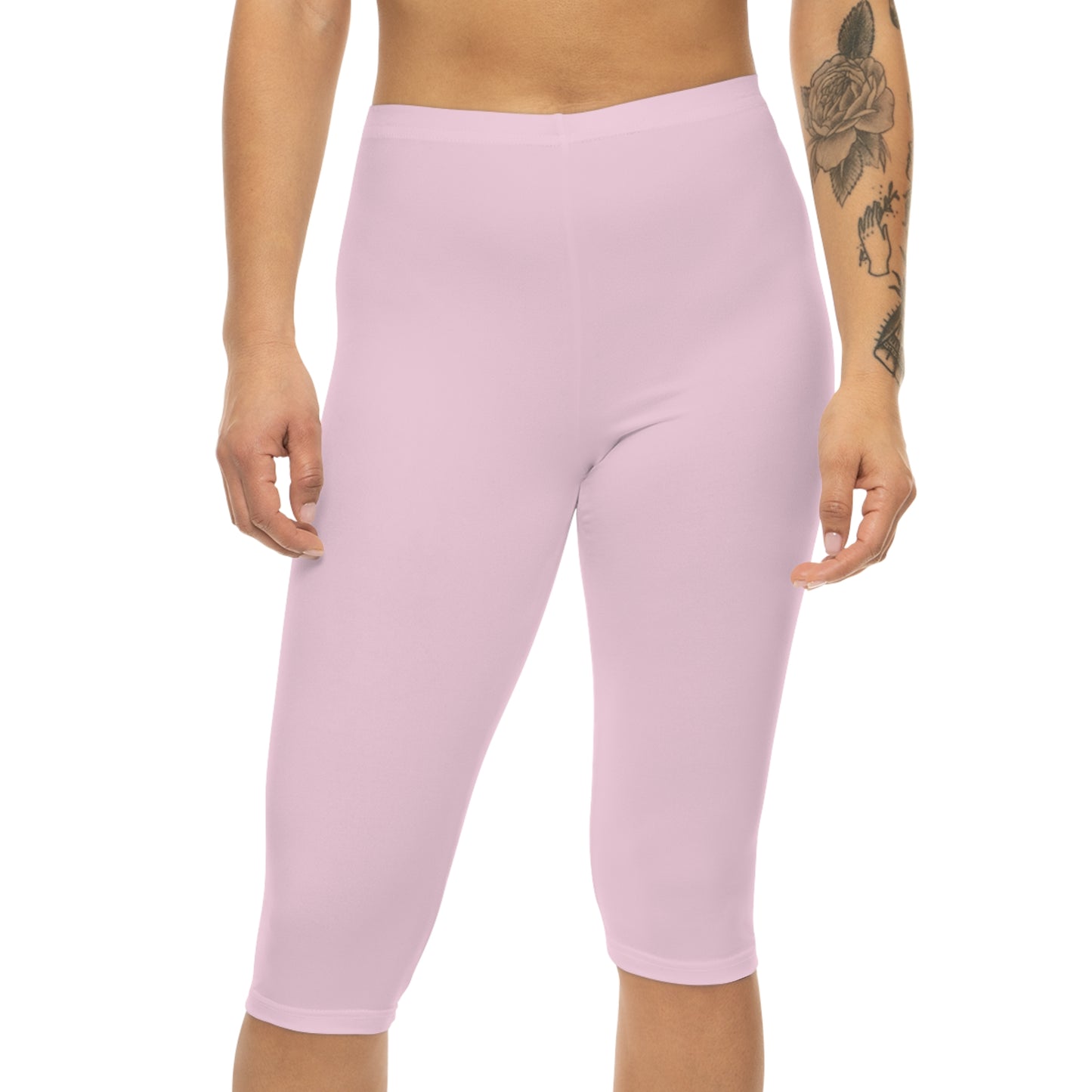 Petal Frost Pink Color Women's Brushed Suede Poly Span Casual Capri Leggings XS-2XL