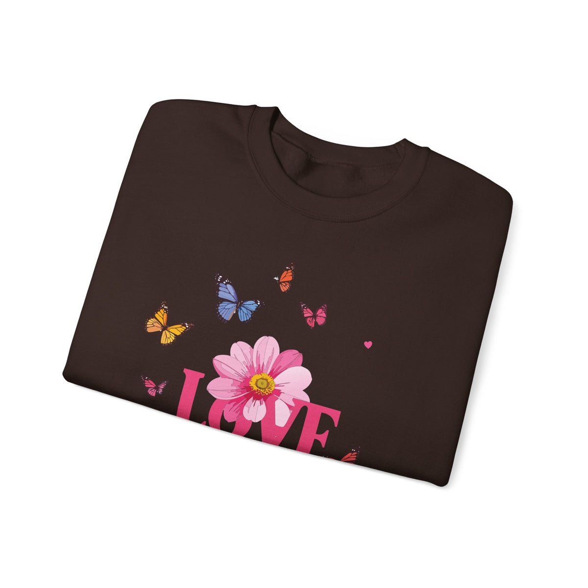 Unisex Floral Love Sweatshirt, Love Floral Sweatshirt, Floral Butterfly Sweatshirt, 50/50 Cotton-Poly Valentine's Day Sweatshirt 01