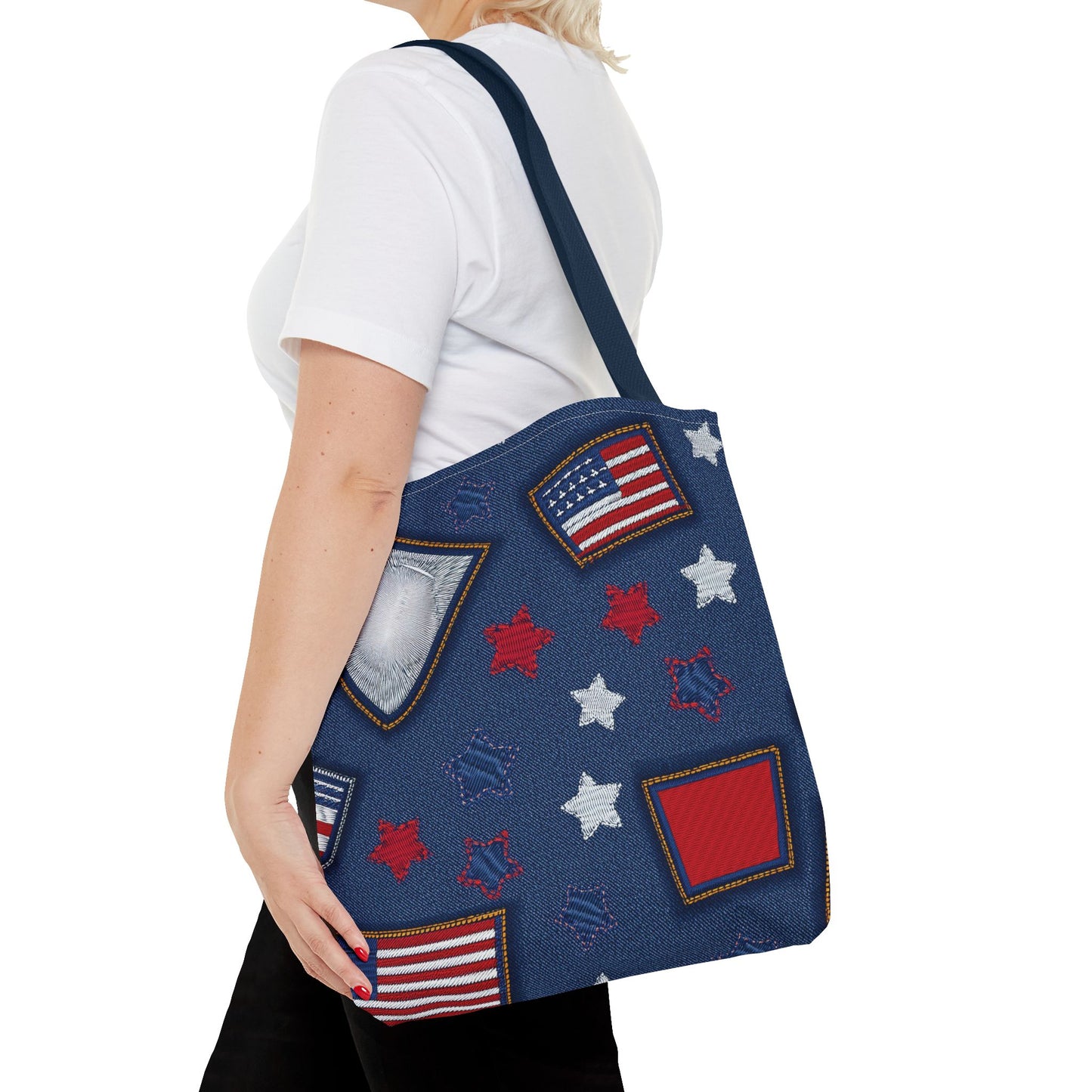 4th of July Graphic Denim Fabric Imitation Print Unisex Canvas Bag Poly Spun 3 Sizes Tote Bag 200-8