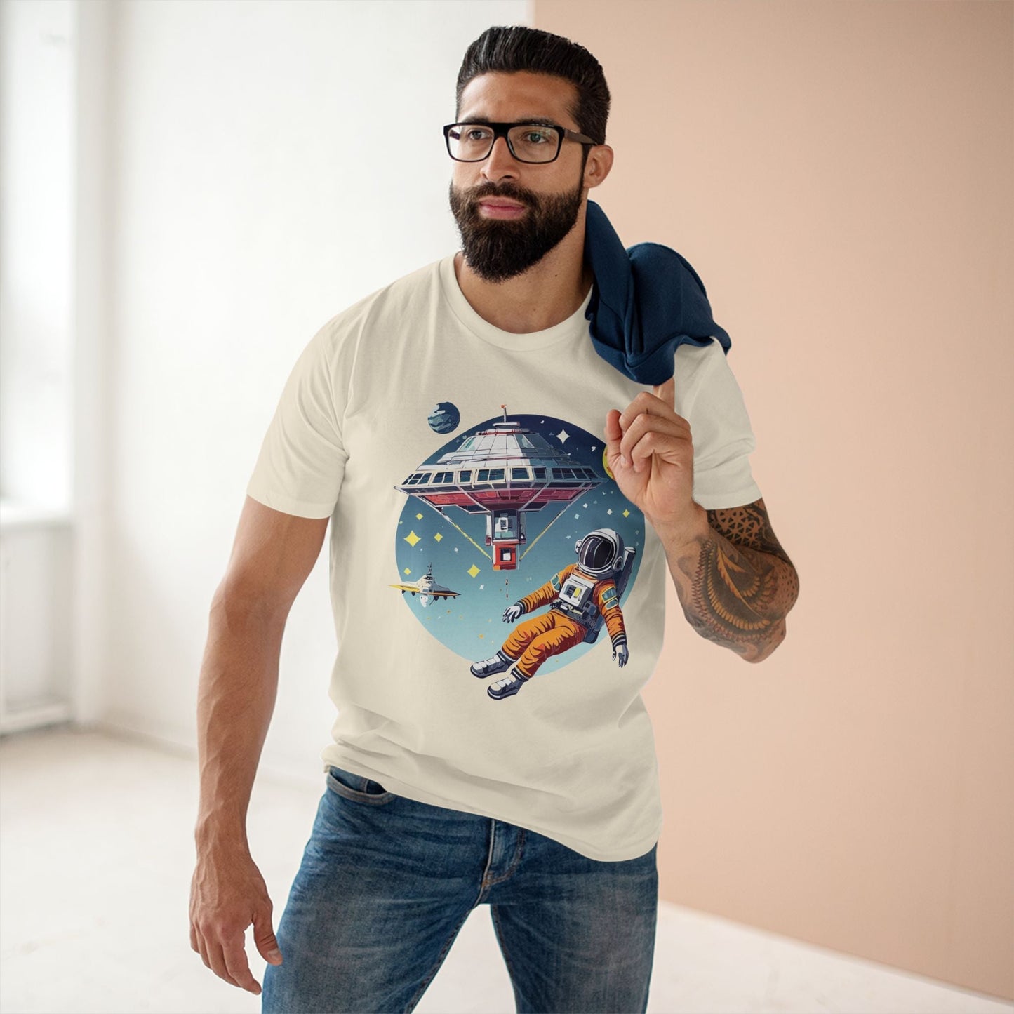 Cosmos Astronaut Shirt Unisex Premium Cotton Tee With Original Art Design By Retro2Nova