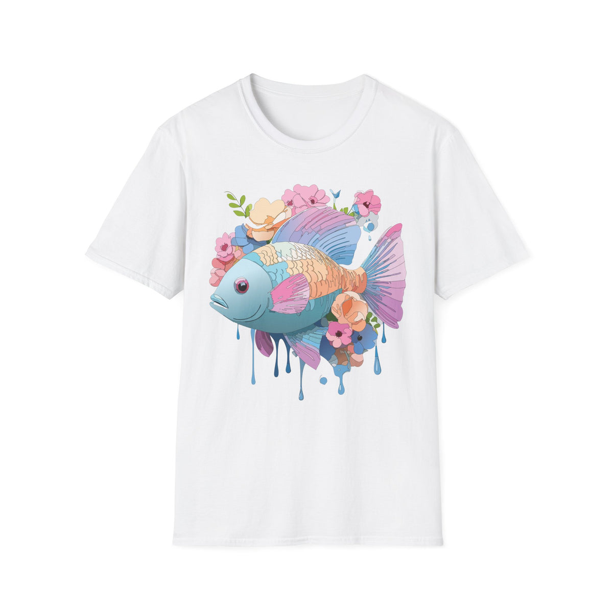 Colorful Koi Fish Floral Illustration T-Shirt | Pastel Watercolor Fish Tee