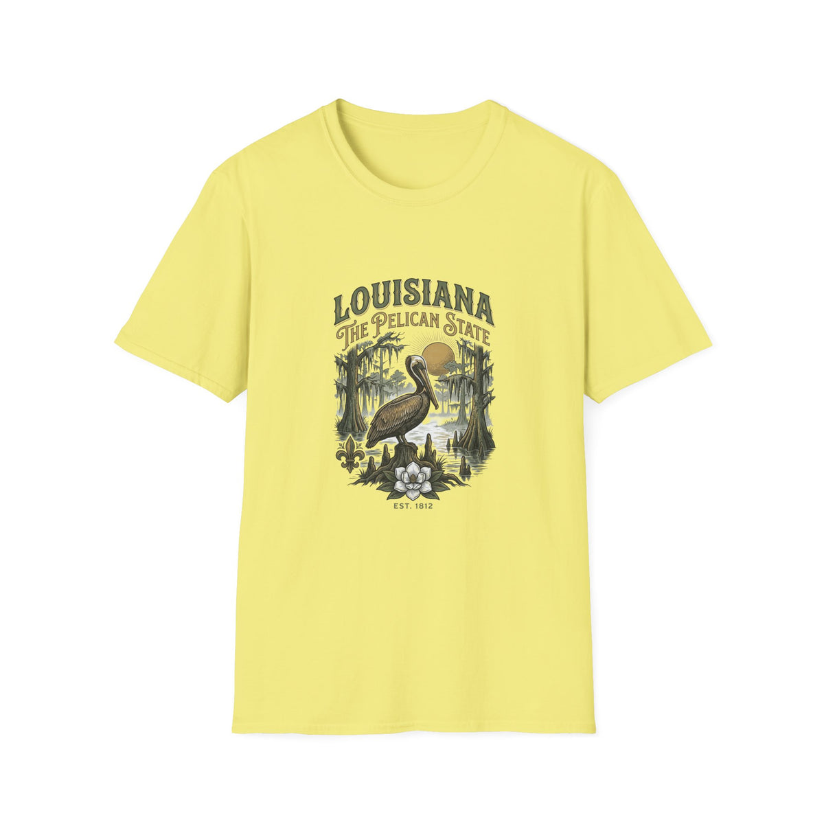 Louisiana Pelican State T-Shirt — Vintage Bayou Wildlife Travel Tourist Graphic Design Unisex 100 Cotton Gildan T-Shirt