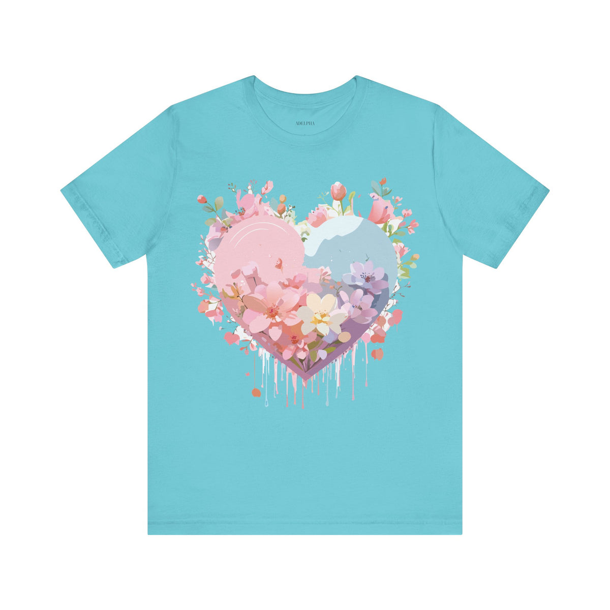 Valentine's Day Graphic Unisex Cotton Bella+Canvas Tee with Floral Art Design d98