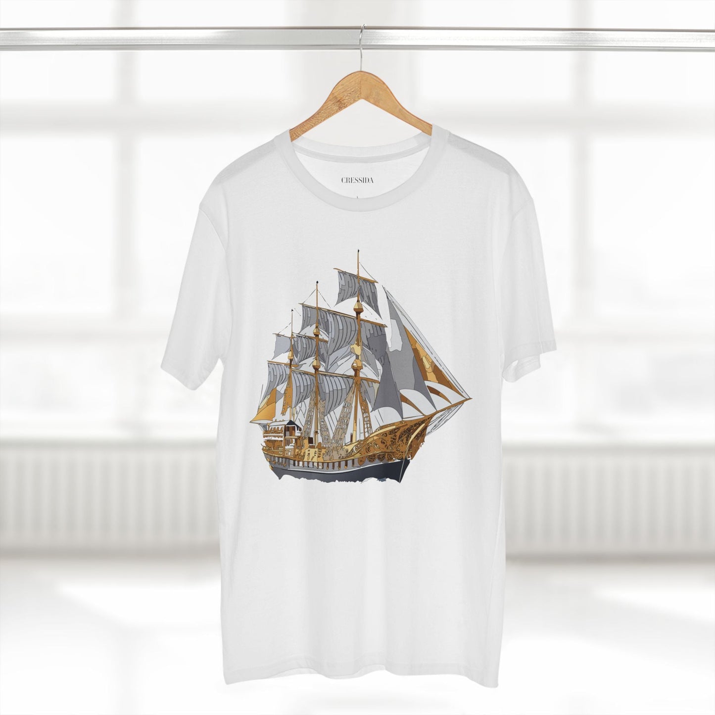 Ship Graphic Unisex 100 Cotton T-Shirt with Gold Frigate Art Design 18