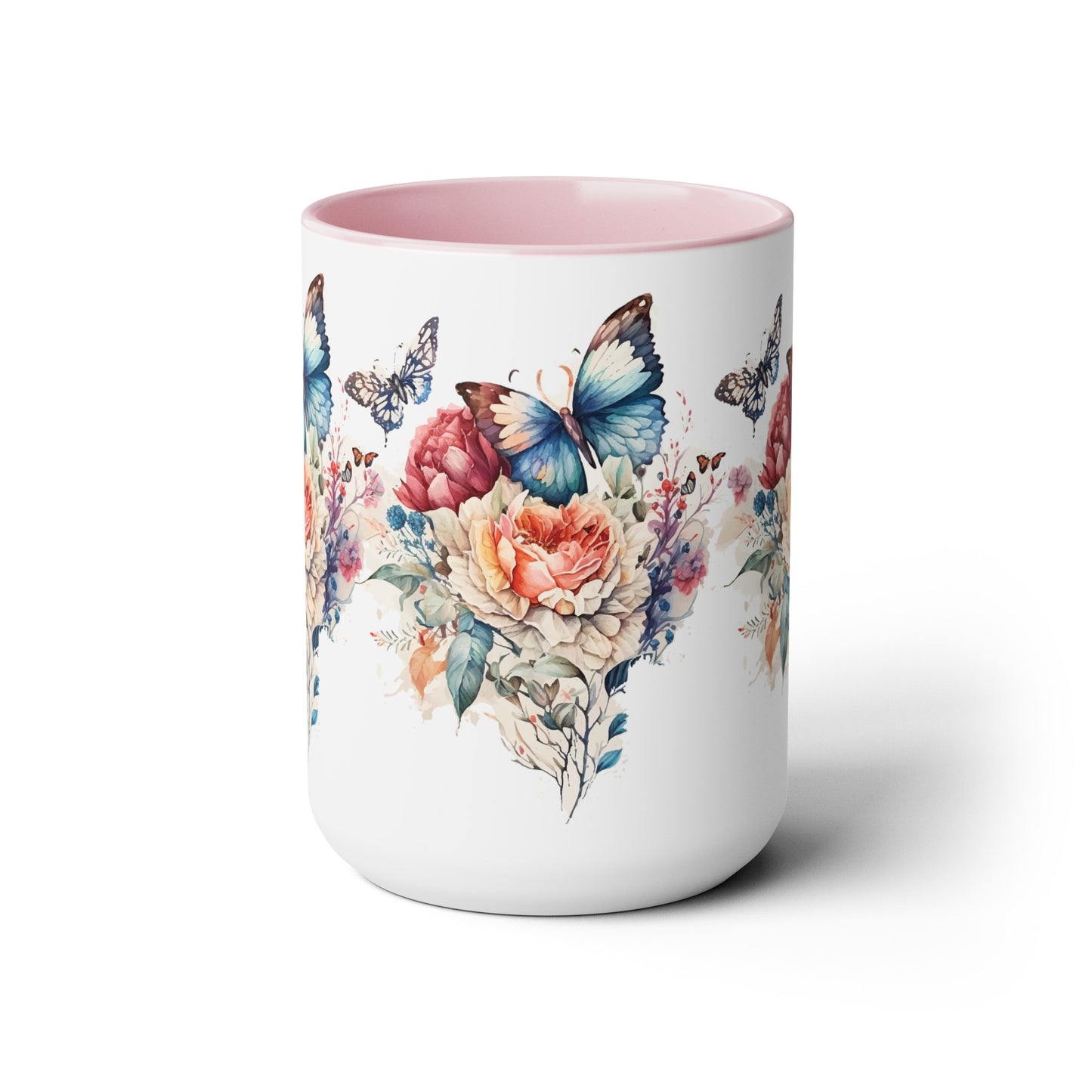 Two-Tone Coffee Mugs with butterfly