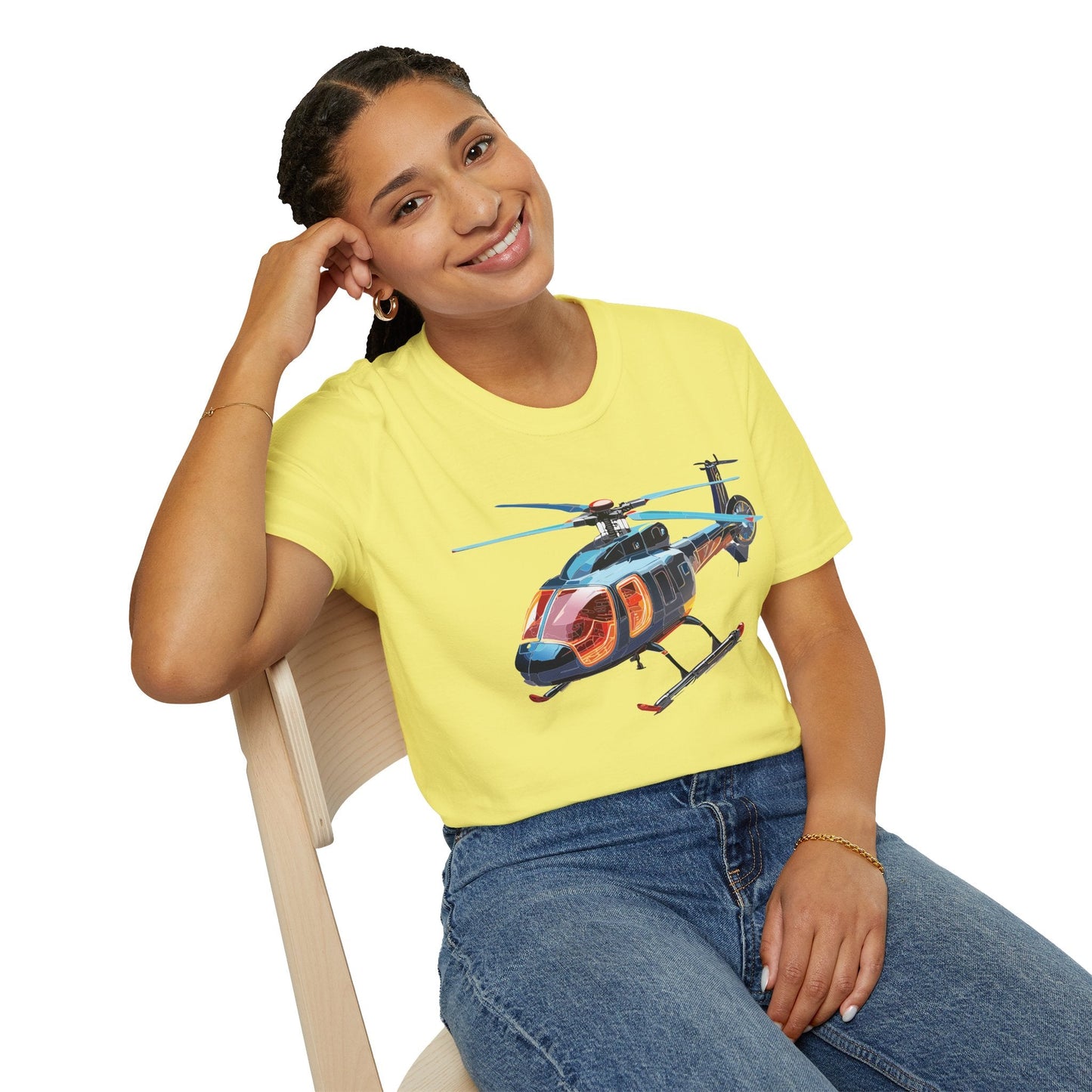 Unisex Helicopter Chopper Shirt Graphic Tee Softstyle 64000 100 Percent Ring Spun Cotton