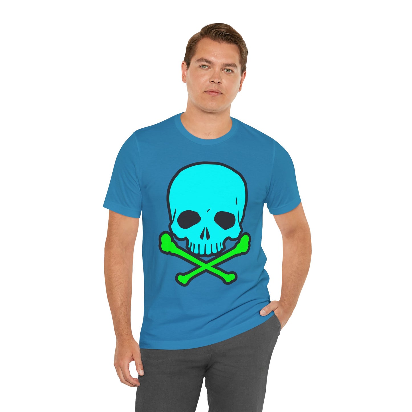 Blue Skull Graphic Design Tee, Skull Shirt, Vintage Tees, Art Design T-Shirt, Vintage Graphic Tee, Art Shirts with Skulls