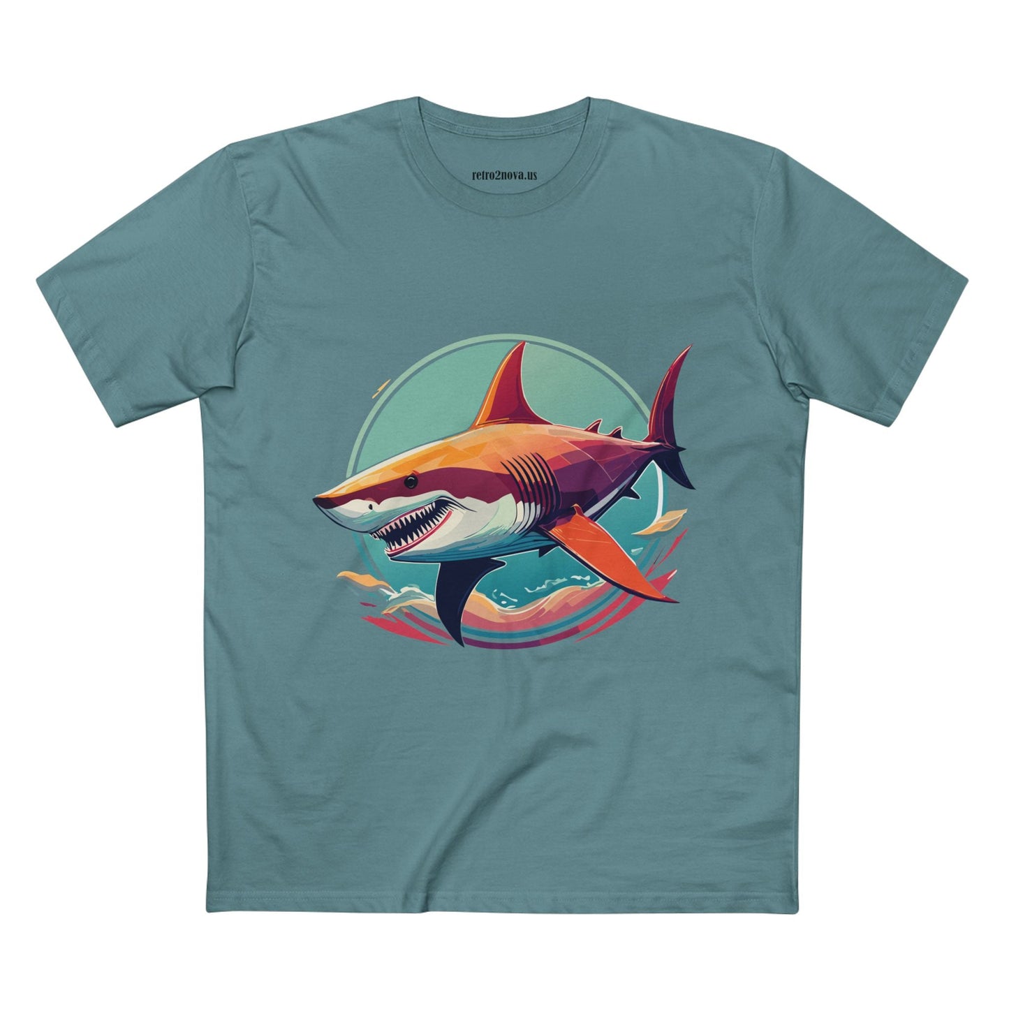 Unisex Animals Shark Shirt Premium Cotton Staple Tee With Original Art Design By Retro2Nova From Exclusive Art Collection